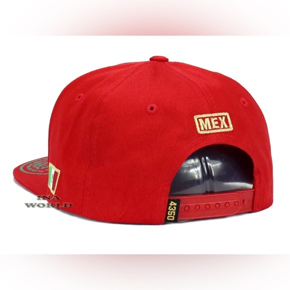 Mexican Hat Mexico Metallic Brass Eagle Logo Snapback Flat Bill Baseball Cap - Picture 5 of 7